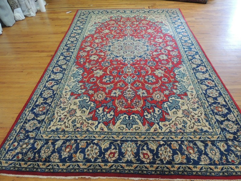 7x11 8x10 Kashaan Oriental Area Rug wool hand-knotted Red Blue Navy olive green gallery