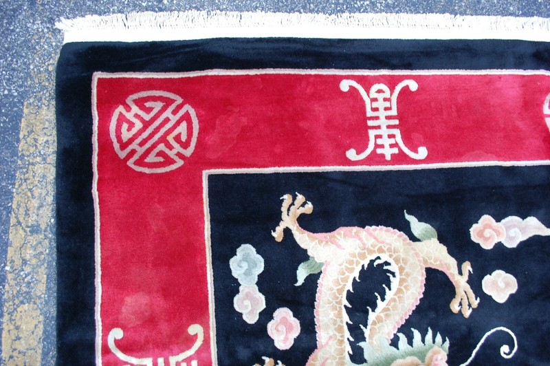 c1940s ANTIQUE ART DECO WALTER NICHOLS CHINESE RUG 9'x12'2" DROGEN DESIGN, BLACK gallery