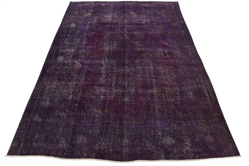 Vintage Overdyed 8’5” x 10’10” Purple Distressed Wool Hand-Knotted Oriental Rug