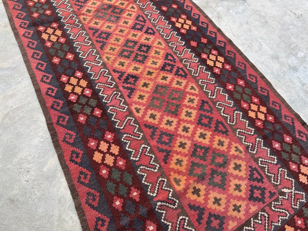 Tribal Wool Rug, Flat Weave Vintage Traditional Area Kilim Rug 3'4 x 6'8 ft