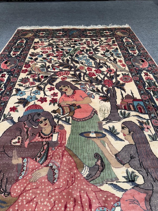 8'4 x 4'9 ft Hand-Knotted Pictorial Wool Rug | Vintage South Asian Wall Hanging gallery