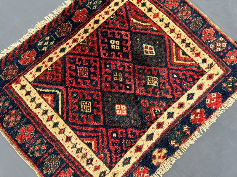 Navy Red Turkish Tribal Rug 2x2'6 Antique Style Geometric Boho Accent Area Rug gallery