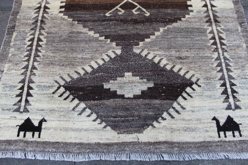 Vintage Traditional Hand Made Oriental Gabbe Wool White Brown Grey Rug 194x153cm gallery