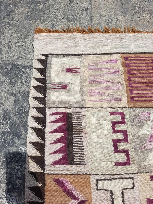 Distressed Vintage Peruvian Ayacucho Inca Calendar Hand Loom Tapestry 4.9x3.1 ft gallery