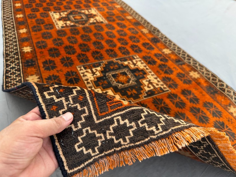 3'3 x 6'3 Vintage Afghan Hand Knotted Rug Geometric Tribal Wool Bedroom Carpet gallery