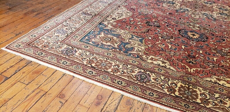 Masterpiece Antique 1930-1940s Natural Dye Wool Pile Floral Hereke Rug 6'8"×9'8" gallery