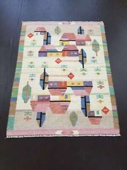 Fine Vintage Traditional Hand Made Oriental Wool Multicolor Kilim 185x141cm
