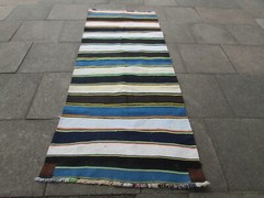 Vintage Traditional Hand Made Oriental Cotton Wool Blue kilim Runner 260x110cm