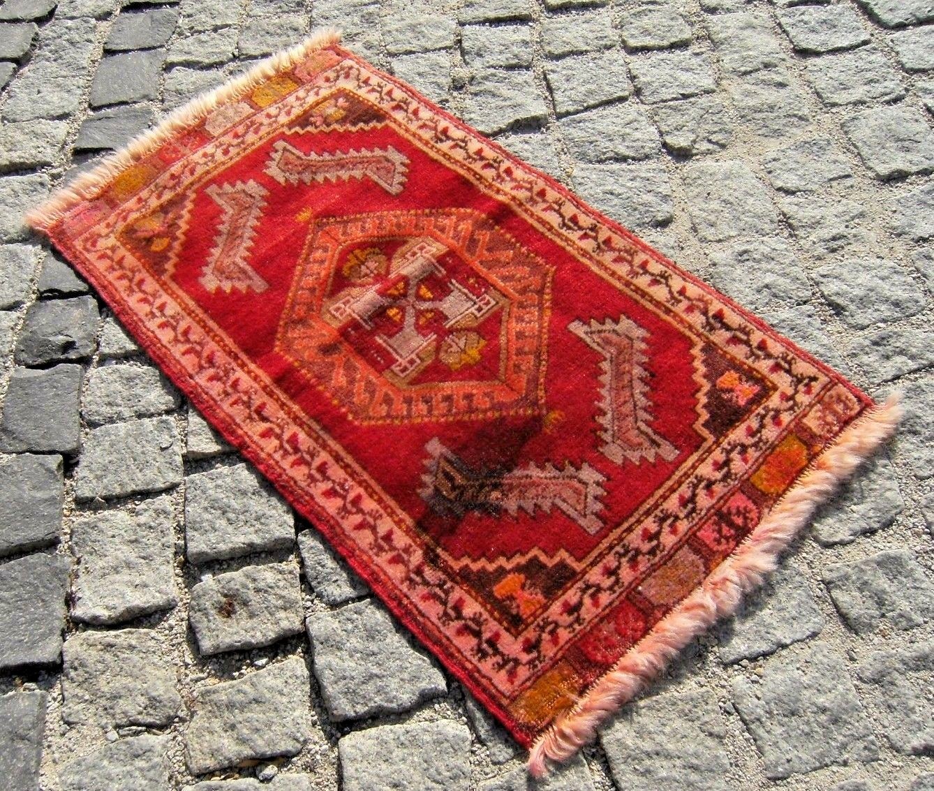 Vintage Anatolian Rug 18'' x 33'' Turkish OUSHAK Carpet Yastik Rug Wool Pile Rug gallery