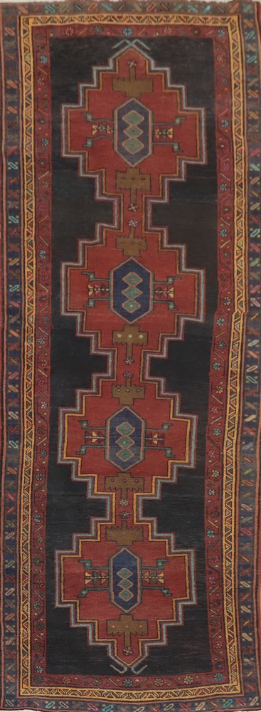 Handmade Wool 13' Runner Rug Traditional Geometric 4x13 Vintage Hallway Carpet