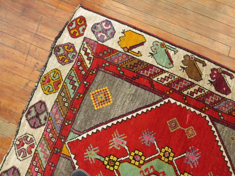 Vintage Turkish Kars Anatolian Gallery Rug Size 4'4''x10'8'' gallery