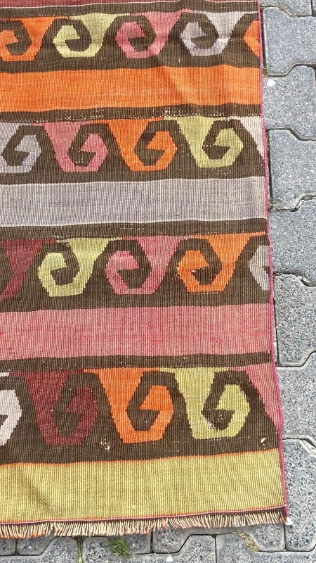Turkish Vintage Handmade Kilim Rug, 2.1 x 5.1 ft Bedroom Rug, Antique Oushak Rug gallery