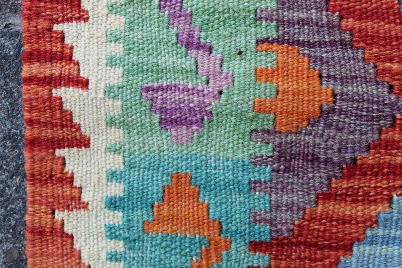 Kilim Vintage Traditional Hand Made Oriental Red Blue Wool Kilim Runner 198x71cm gallery