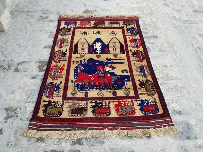 5'x3' Feet Handmade Afghan War Art Rug Best Trible Military War Rug Wool rug gallery