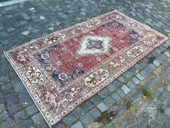 Bohemian Area Rug Handmade Wool Rug Turkish Vintage Traditional Rug 4,2 x 7,8 ft