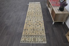 Vintage Turkish Runner Rug 2x9ft BEIGE Handmade Anatolian Oushak Hallway Wool