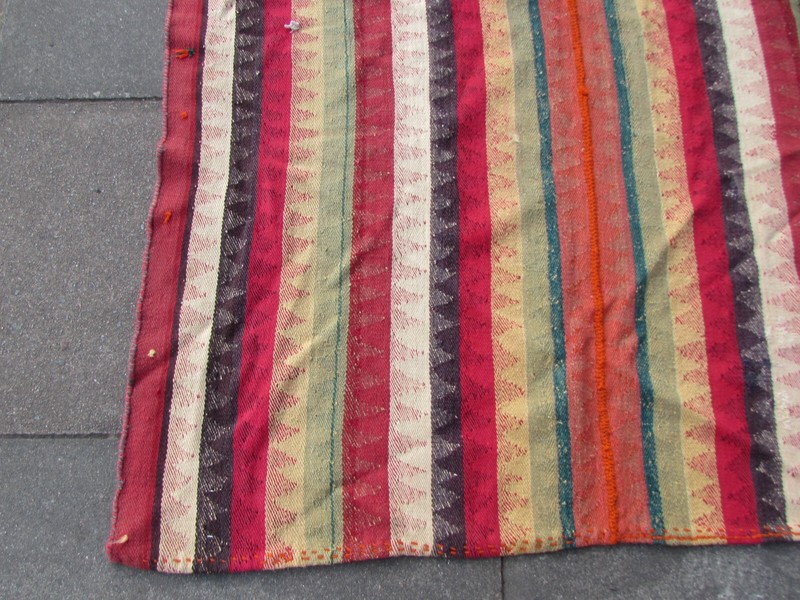 Vintage Tribal Nomadic Hand Made Oriental Orange Red Wool Mojj Kilim 265x150cm gallery