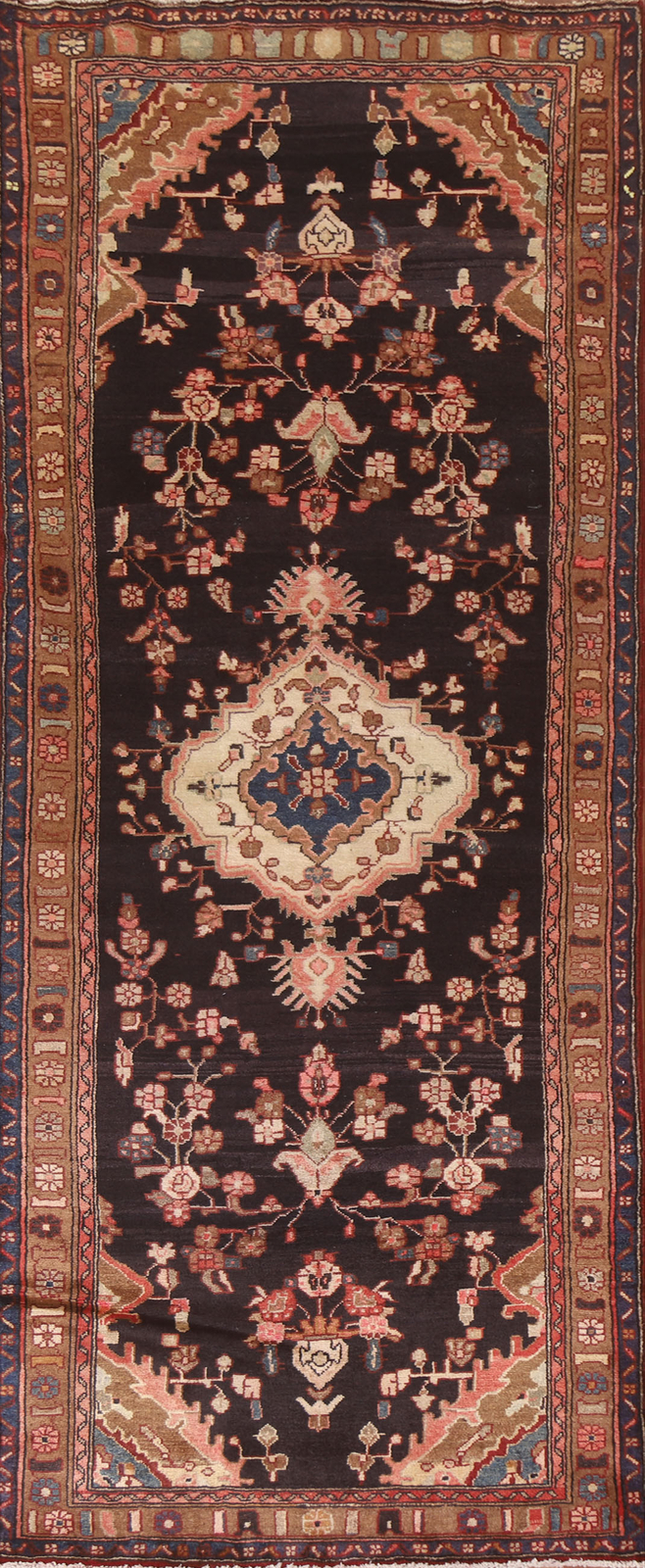 Vintage Floral Dark Brown Wool Lilihan Runner Rug 4x10 Hand-knotted Carpet gallery