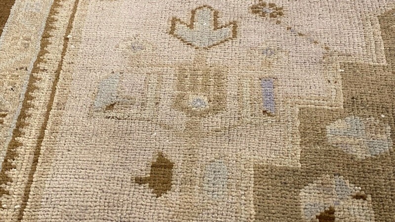 Bohemian Antique 1900-1939's Muted Natural Dye Distressed Oushak Rug 9’4”x4’6”ft gallery