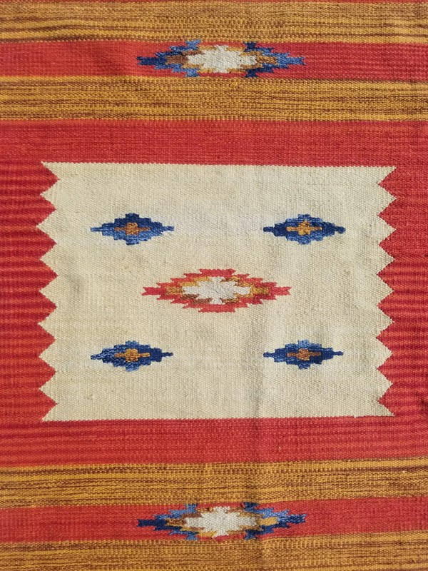 Vintage Handmade Traditional Geometric Beige Red Kilim Rug Carpet 4.6x2.1ft gallery