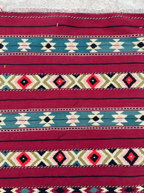 Vintage Traditional Handmade Turkish Striped Wool Kilim Floor Rug 114x59 cm gallery