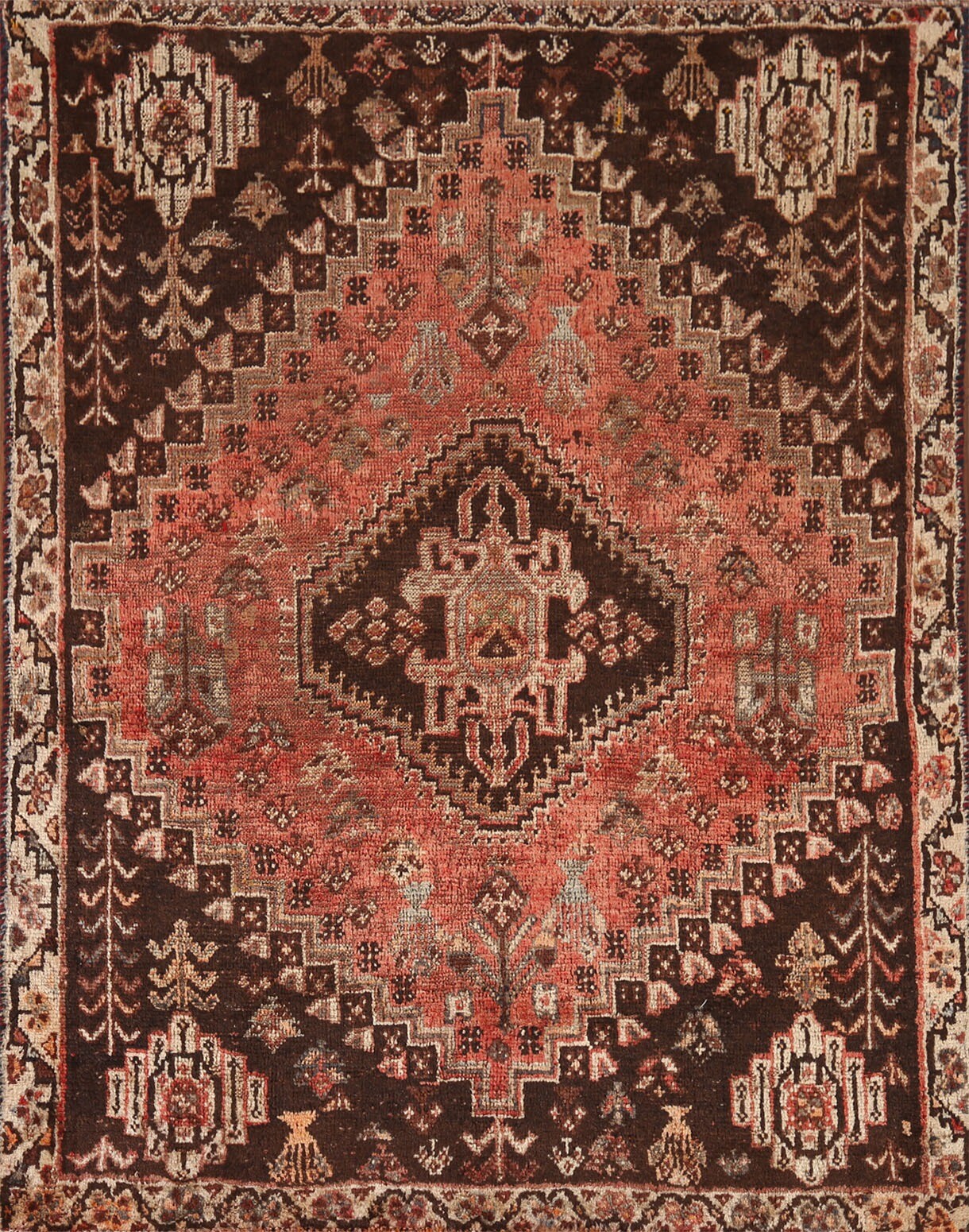 Antique Rug 4x5 ft.Geometric Qashqai Oriental Handmade Low Pile Wool Area Rug gallery