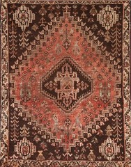 Antique Rug 4×5 ft.Geometric Qashqai Oriental Handmade Low Pile Wool Area Rug