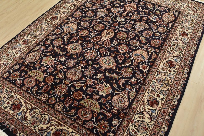 Fine Kashmar Rug 5’11” x 8’3” Blue Wool Vintage Hand-Knotted Oriental Carpet gallery