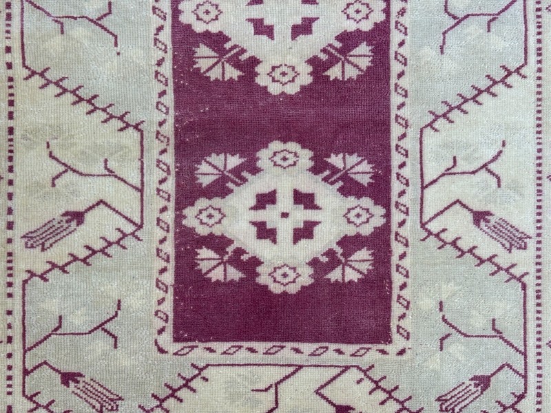 4x5 Beige Pink Green Vintage Turkish Area Rug, Hand-Knotted Wool Bedroom Rug gallery