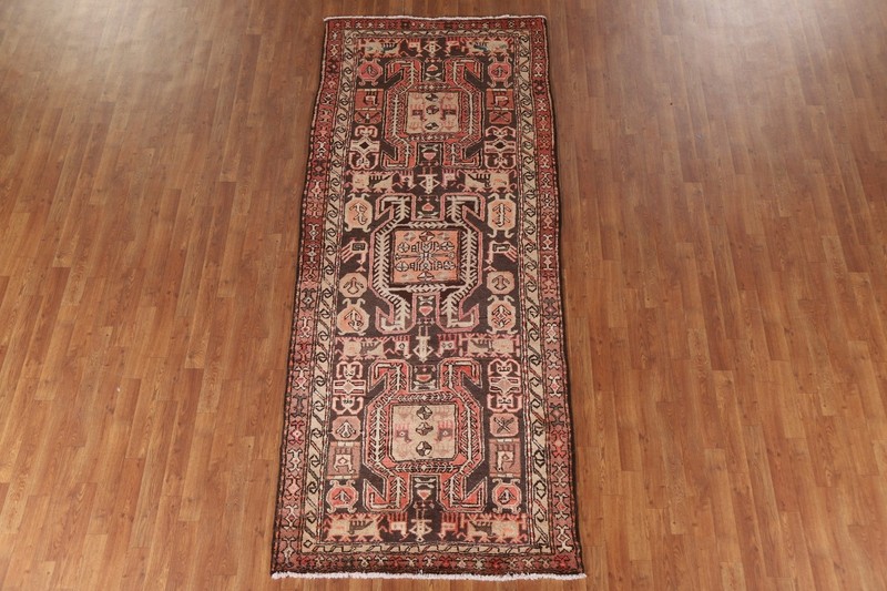 Vintage Tribal Dark Brown Wool Hand-knotted 9 ft Runner Rug Nomadic Carpet 4x9 gallery