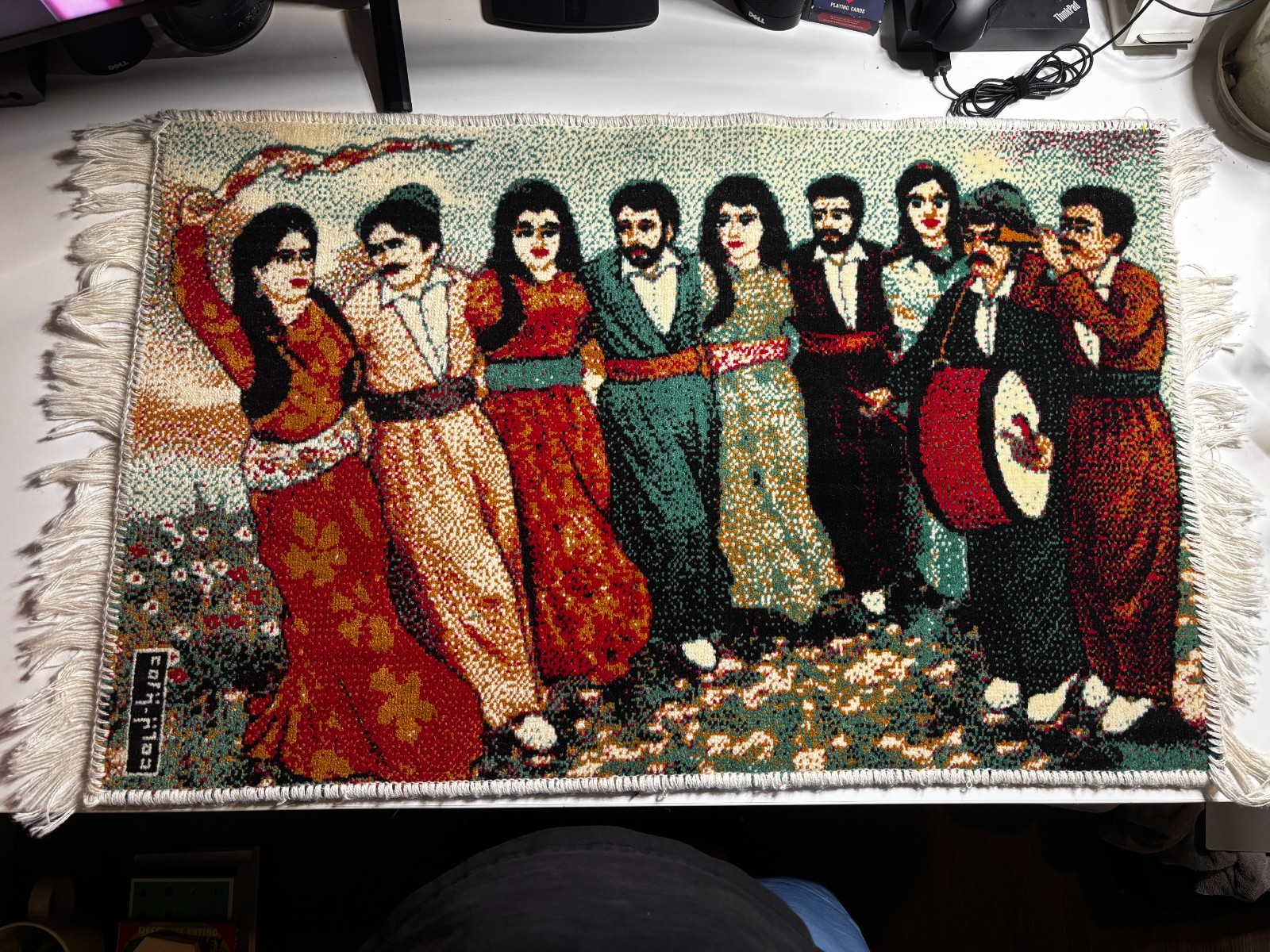 Vintage Zafarbaft Pictorial Rug Wall Hanging - Aleppo Made Kurdish Dance gallery