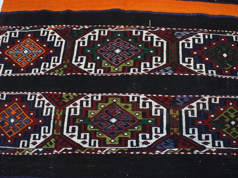 4x6 Turkish Handmade Kilim Rug Orange Black Geometric 4.2x5.6 ft gallery