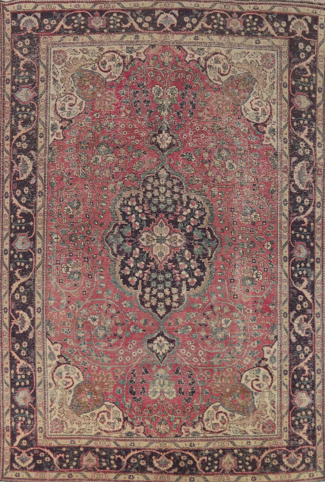 Floral Pink Distressed Traditional Vintage Area Rug Wool Handmade Rug 8x11 ft gallery