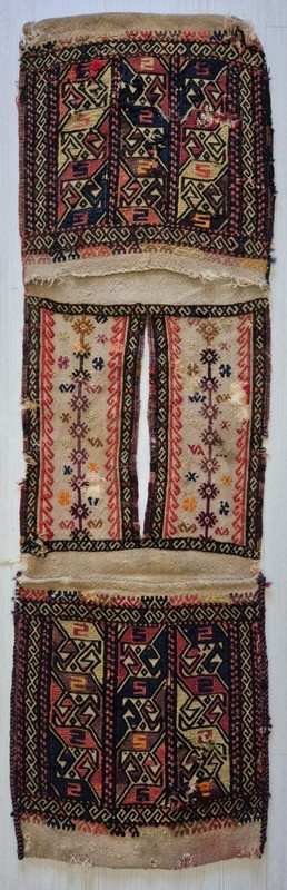 Antique Konya Karapinar Fragment Cicim Saddlebag 15"x53" Rare 100yo Textile Art gallery