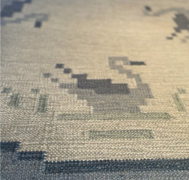 Swedish Wool Flatweave Rug Duck Motif Blue Gray Folk Art 80x54 vintage rug gallery