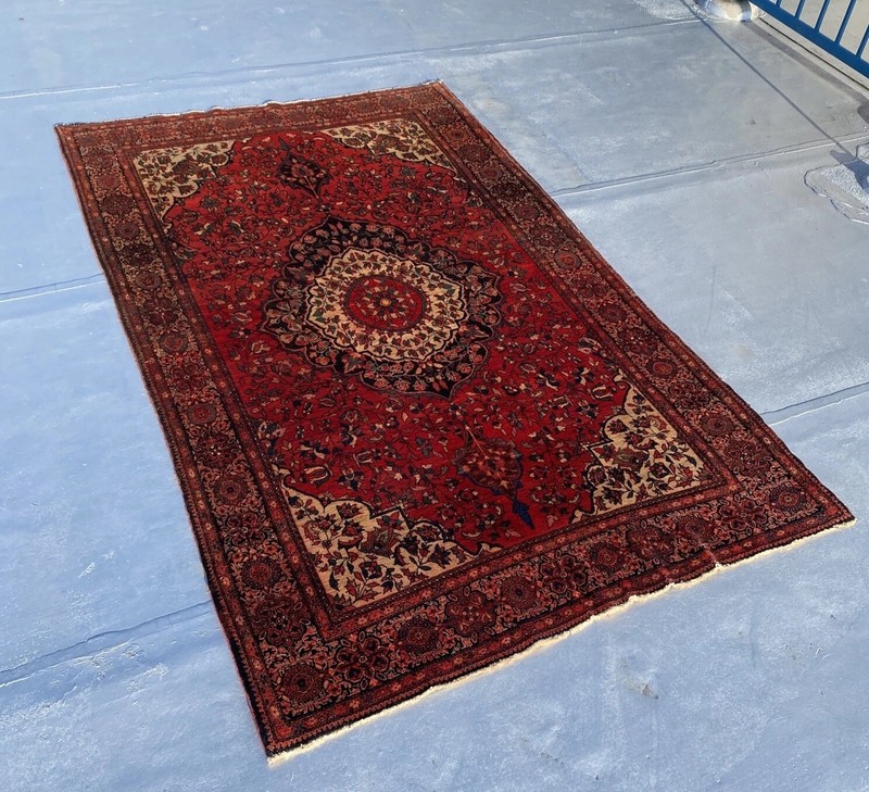 Very Fine Antique Farahan Sarouk Rug, C. 1890-1910 4 x 6 Scarlet Peach Navy Tan gallery