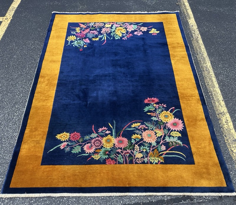 Ci 1920's ANTIQUE ART DECO CHINESE NICHOLS RUG 6.2x8.11 RARE SIZE BEAUTY gallery