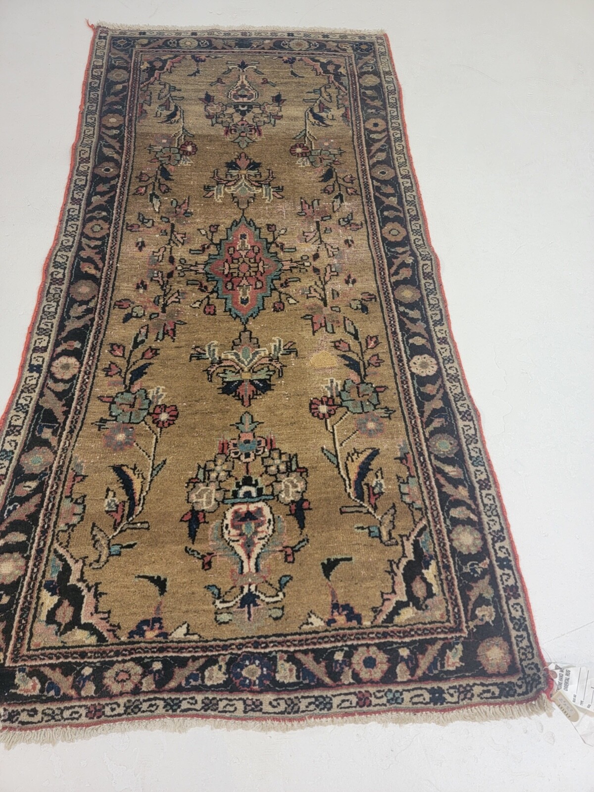 Antique Oriental Hand-Knotted Wool Area Rug Gold/Black/Green 2'6" x 5'2" gallery