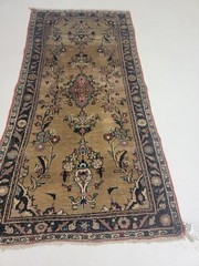 Antique Oriental Hand-Knotted Wool Area Rug Gold/Black/Green 2’6″ x 5’2″