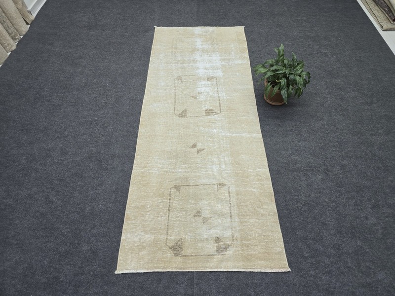 2' x 8' Vintage Runner Rug, Turkish Oushak Wool Beige Brown Hallway Runner Rug gallery