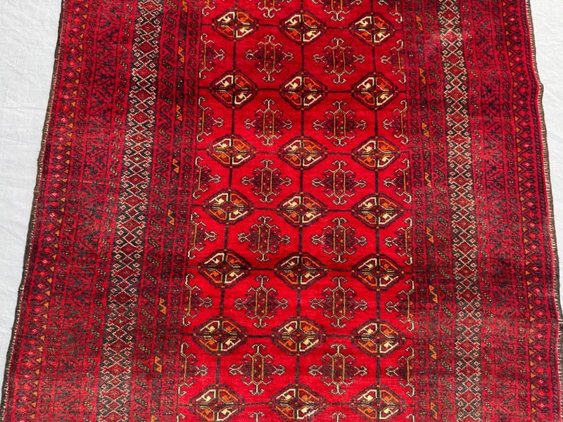 Vintage Red Bukhara Rug Hand Knotted Wool Tribal Area rug 3'6 x 5'8 ft gallery