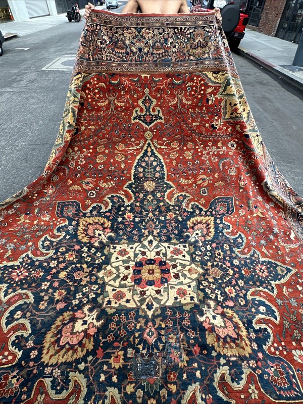 Auth: 19th C Antique Sarougk Farahaan Magnificent Botanical Beauty Red 12x15 gallery