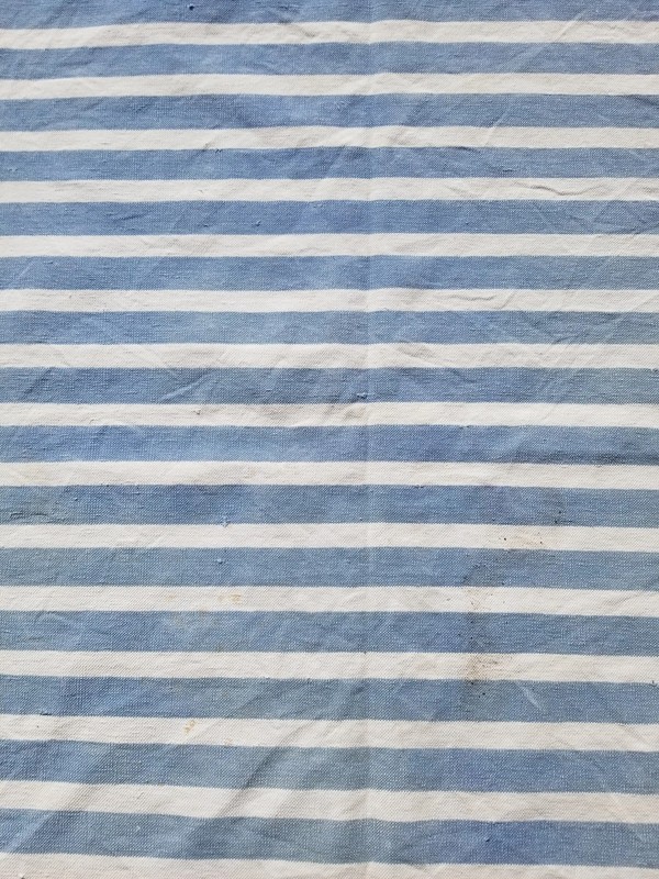 Vintage Traditional Handmade Dhurrie Striped Wool Blue & White Kilim 7.0x5.2 ft gallery