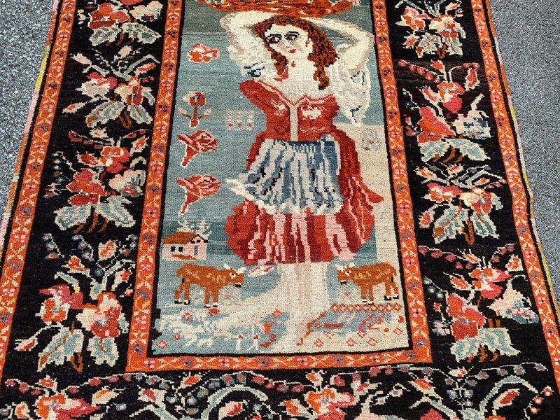 Antique Caucasian Karabagh Pictorial Rug Circa 1939’S Size 4.2x6.5 Ft gallery