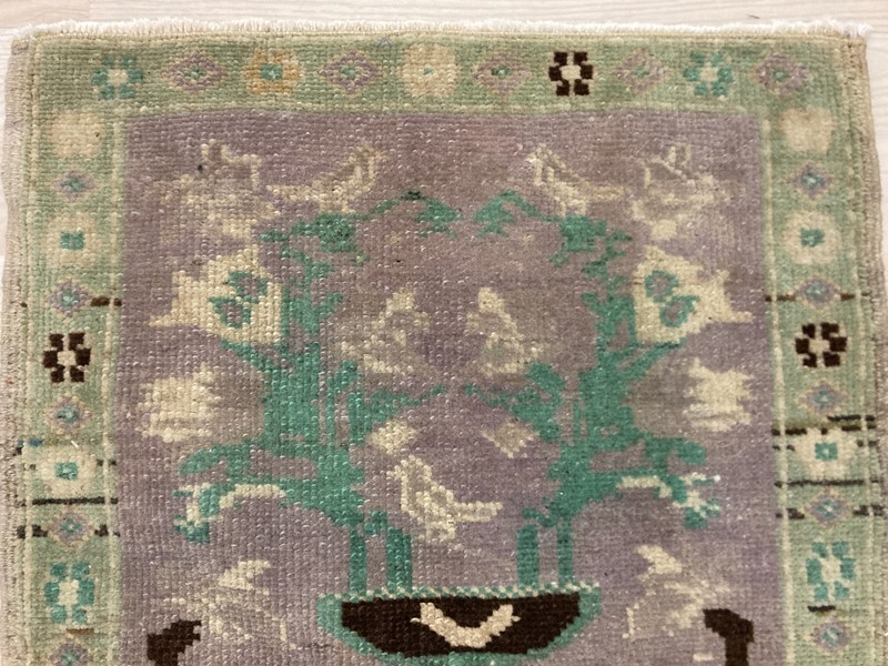 Purple rug, Vintage Turkish Rug, Square rug, Wool rug, Doormat rug, 1.4 x 1.5 ft gallery