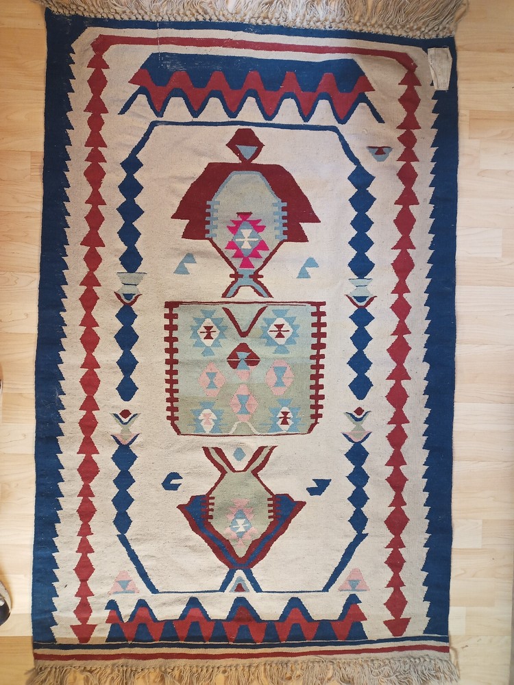 Vintage Hand Woven Carpet Wool Kilim Rug 6ft x 43in made in Turkey