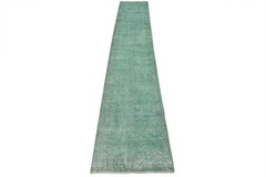 Tabrizi Runner 2’5” x 12’5” Blue Wool Vintage Overdyed Hand-Knotted Rug