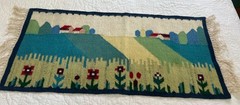 Vintage Polish Kilim Rug Tapestry Countryside In Poland “By The Pond”