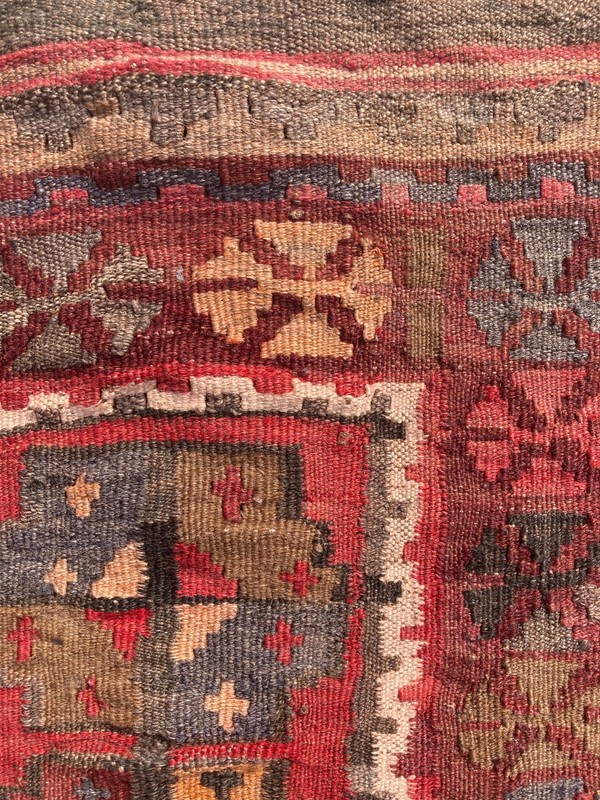 Vintage Handmade Turkish Anatolian Boho Style Wool Kilim Rug 192x141 cm gallery