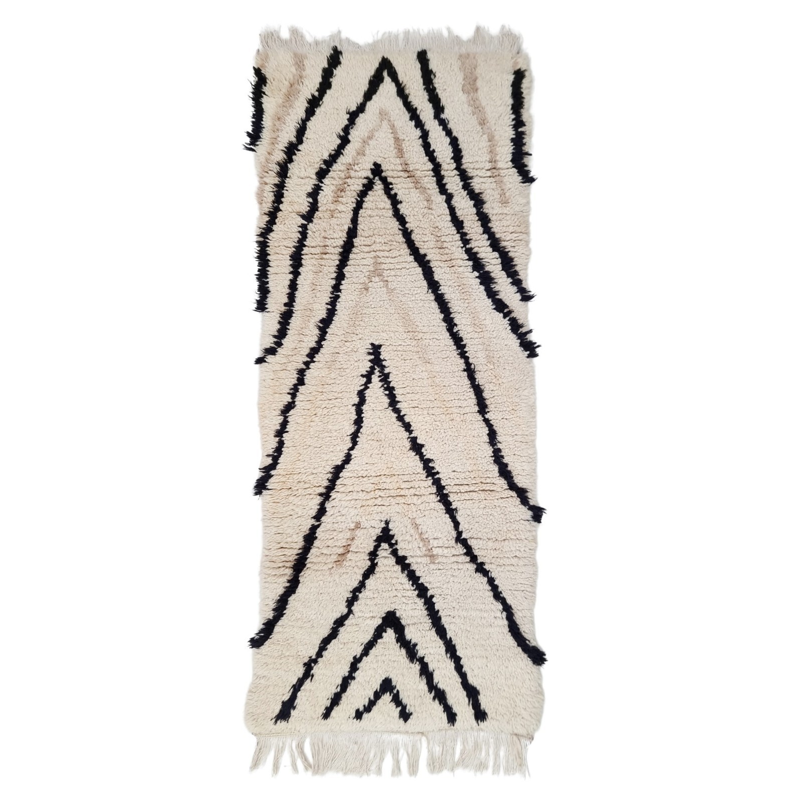 Moroccan Handmade Vintage Rug 2'1x5'3 Berber Striped Beige Black Wool Area Rug gallery